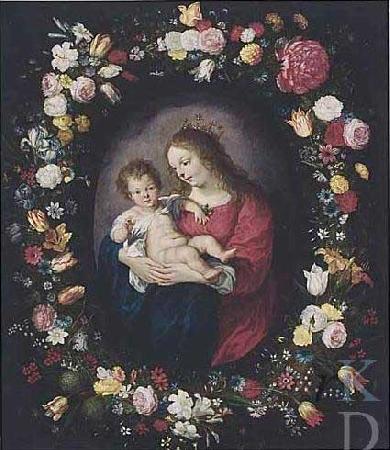 Antoine Sallaert Madonna: i.e. Mary with the Christ-child in a garland of flowers.